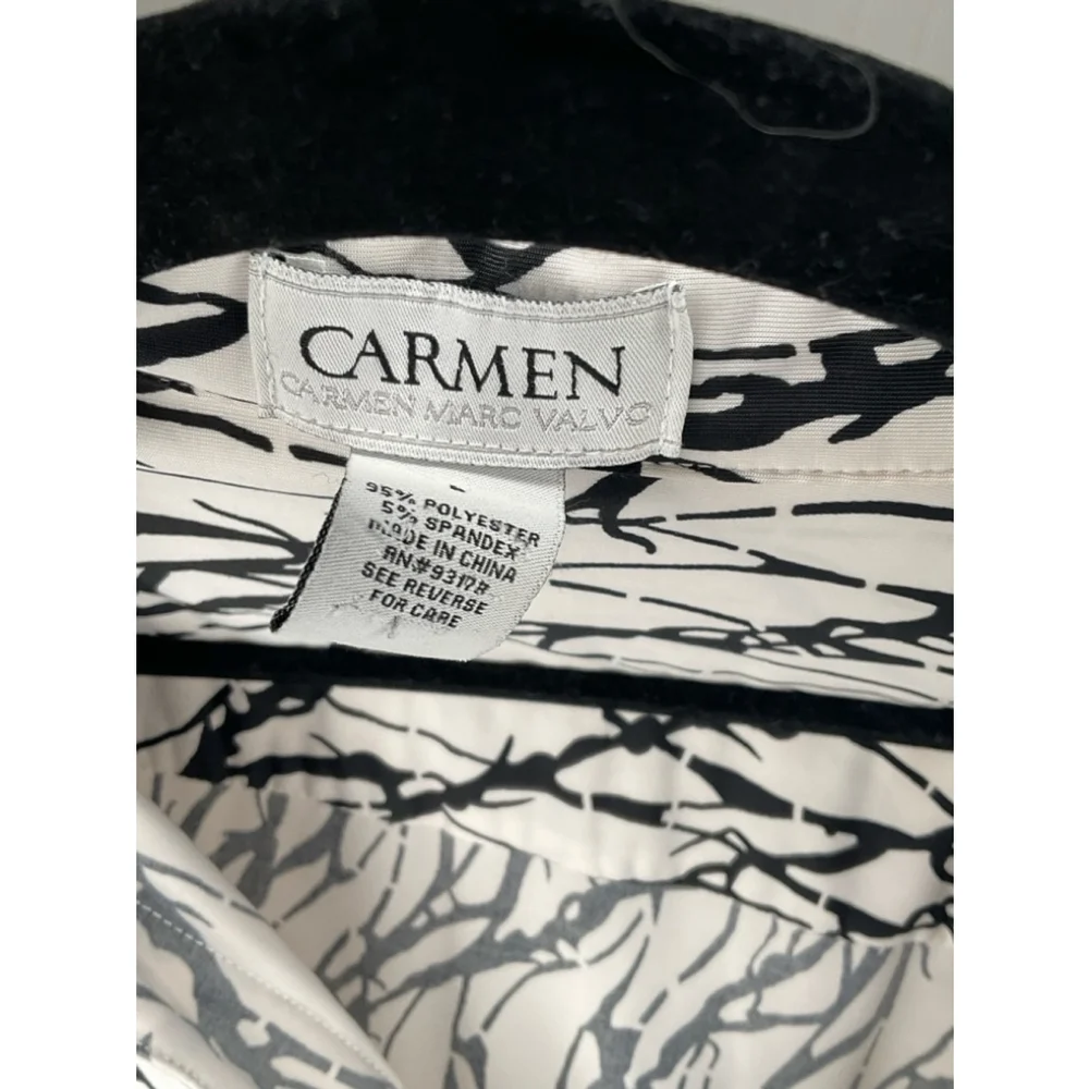 Women's Carmen Marc Valvo Blouse, Size L, White & Black - Picture 3 of 4